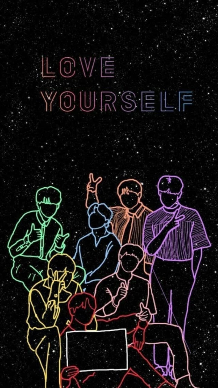 Bts Aesthetic Neon Line Art Background