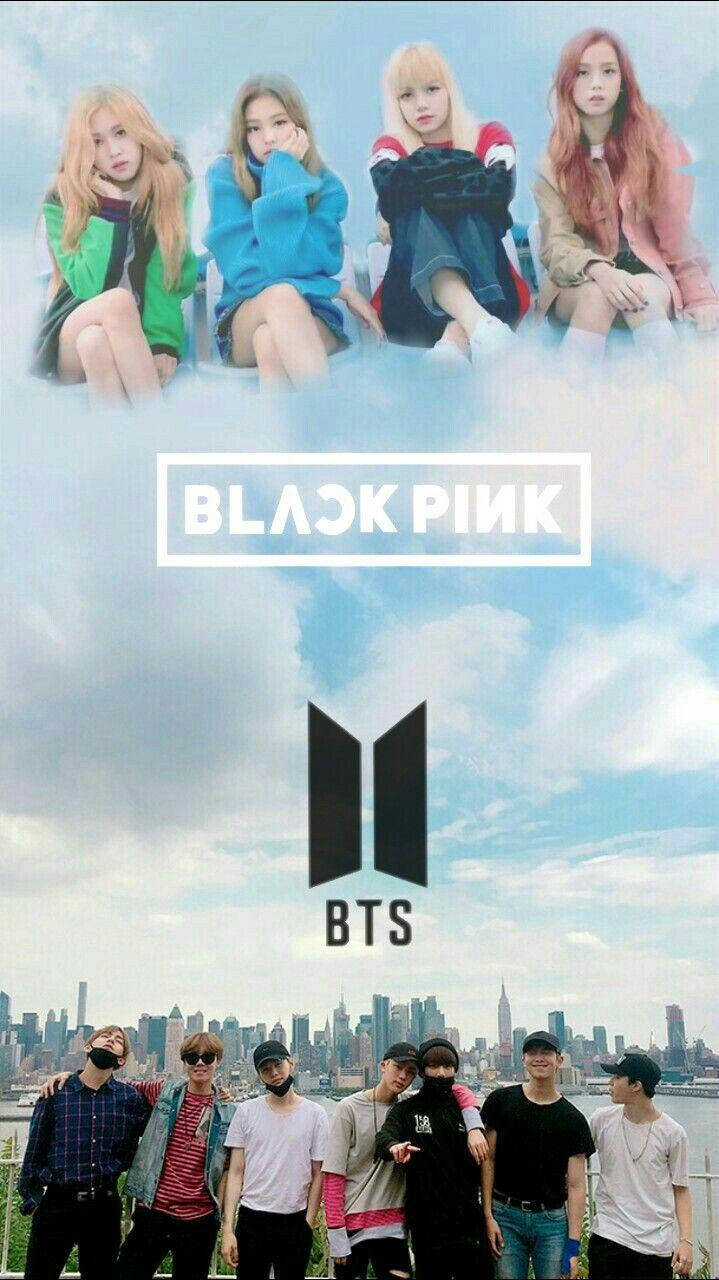 Bts And Blackpink Logo Cloudy Sky Background