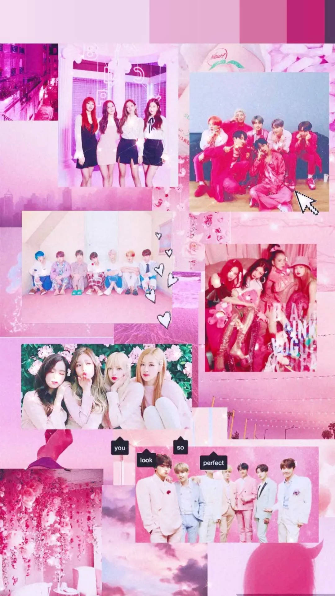 Bts And Blackpink Pink Aesthetic Collage Background