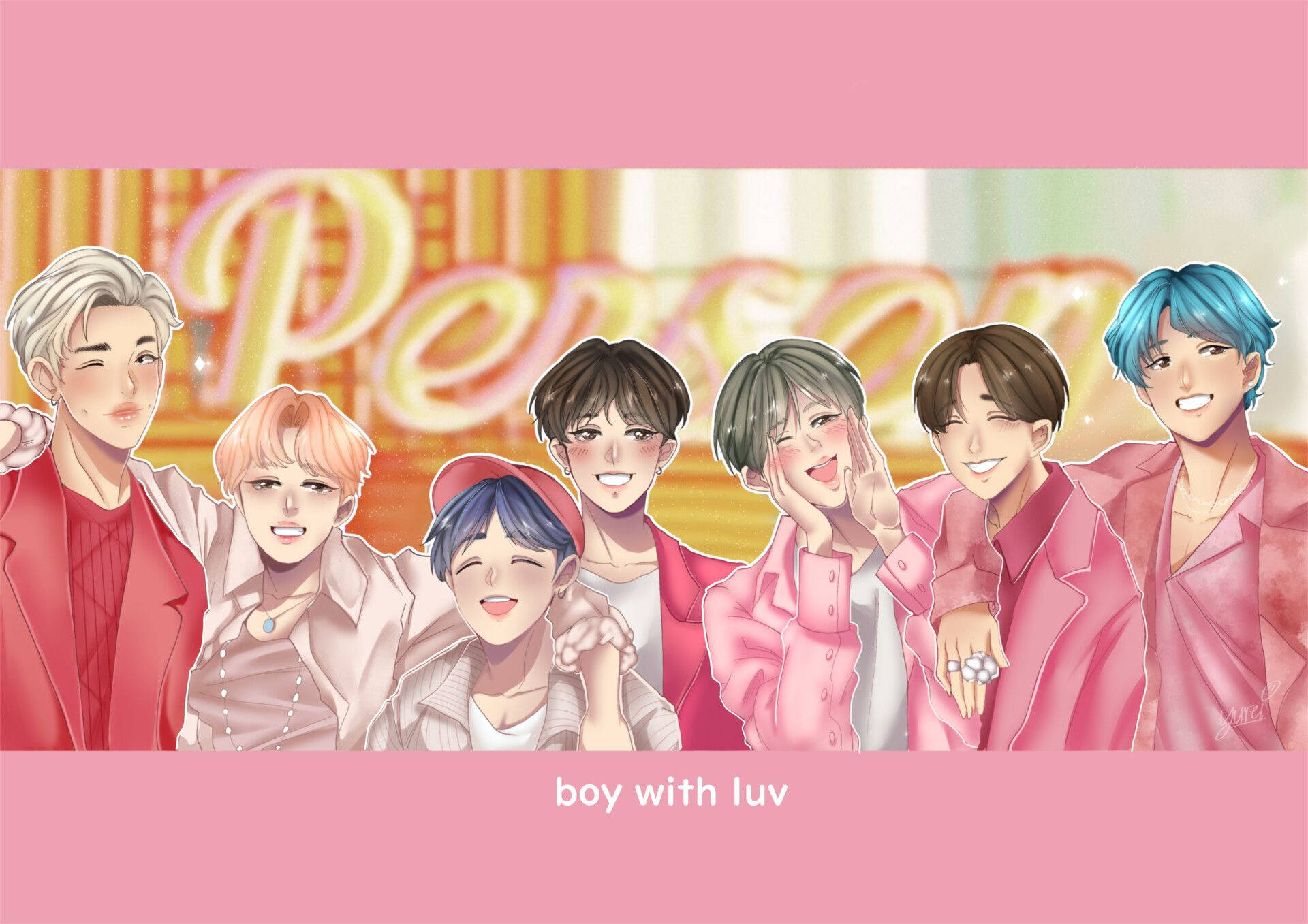 Bts Anime Boy With Luv Laptop Background