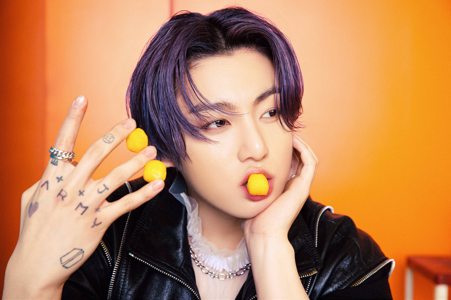 Bts Butter Jungkook Munching On Cheeseballs Background