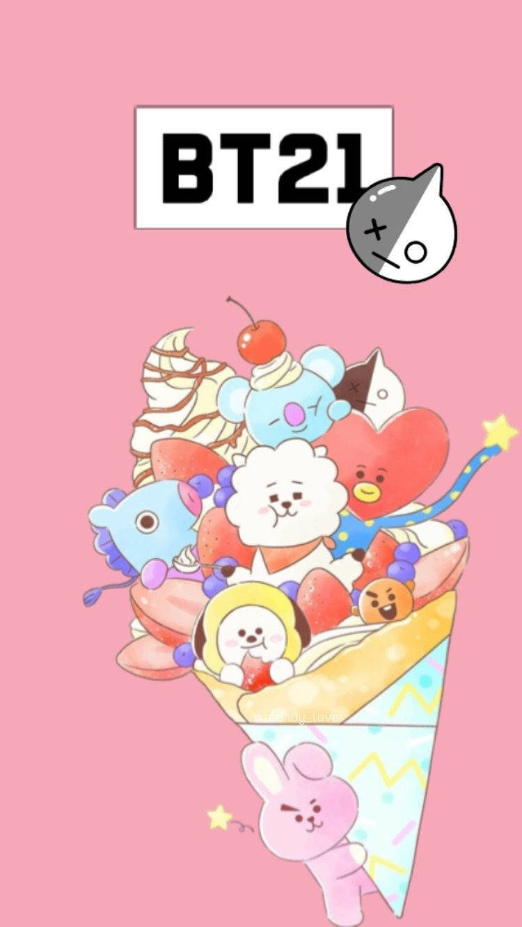 Bts Cartoon Bt21 Ice Cream Background