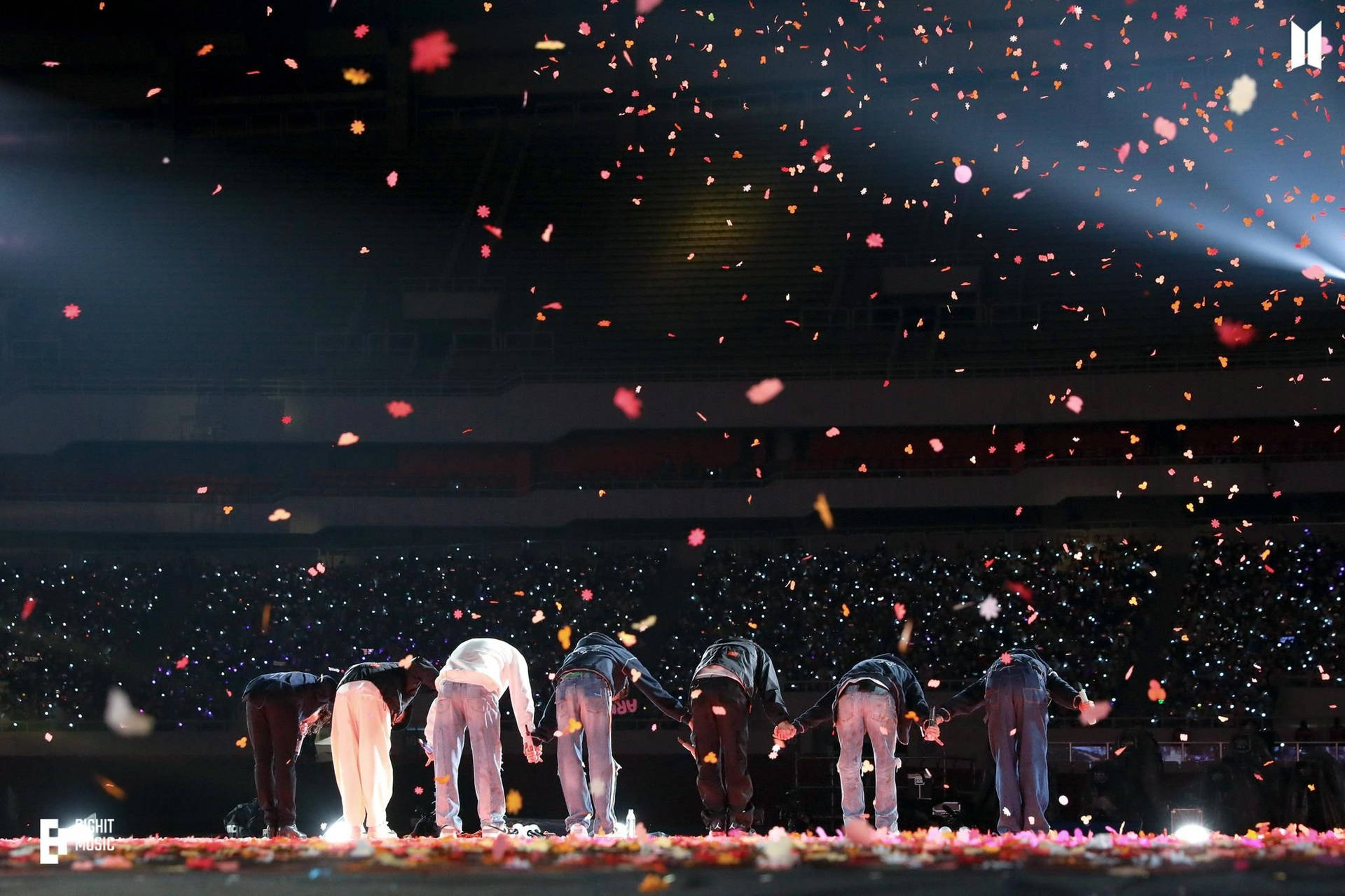 Bts Concert With Members Bowing To Army Background