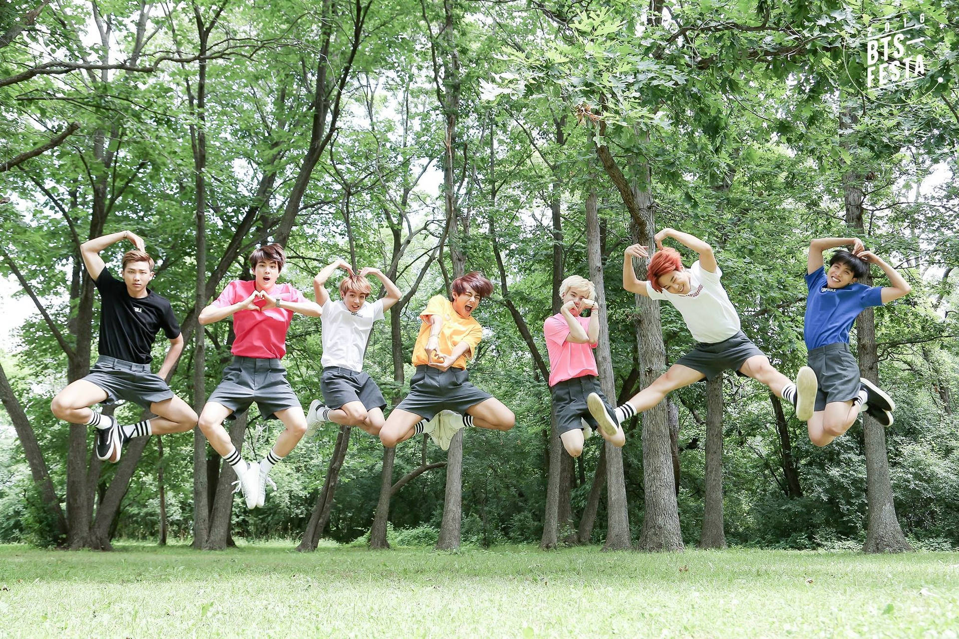 Bts Desktop Jumpshot In Forest Background