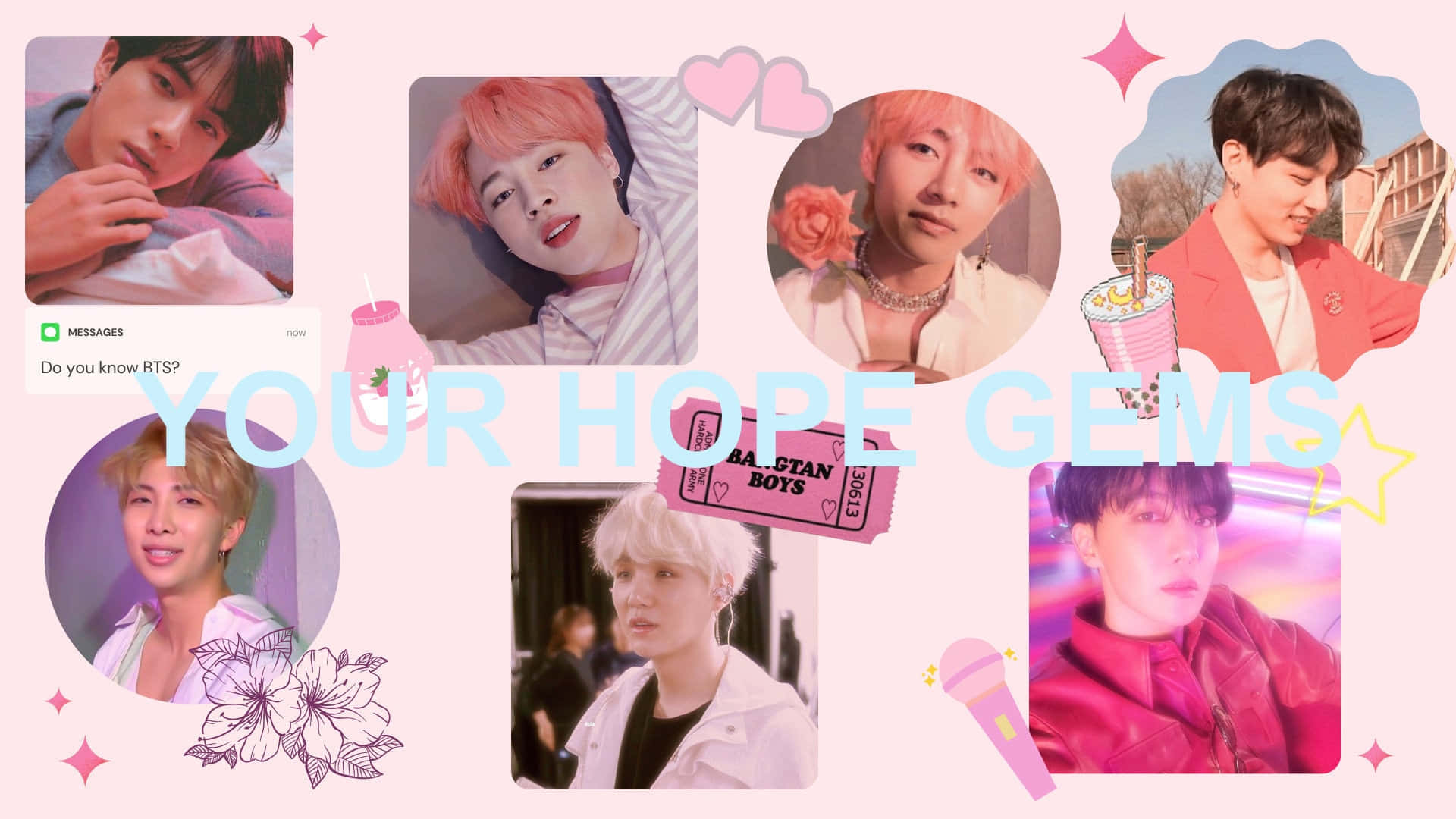 Bts Fans Enjoying Pink Aesthetic Desktop Wallpaper Background