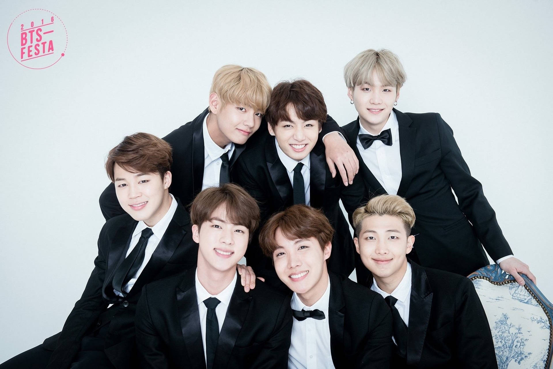 Bts Group Aesthetic In Suit And Tie Background