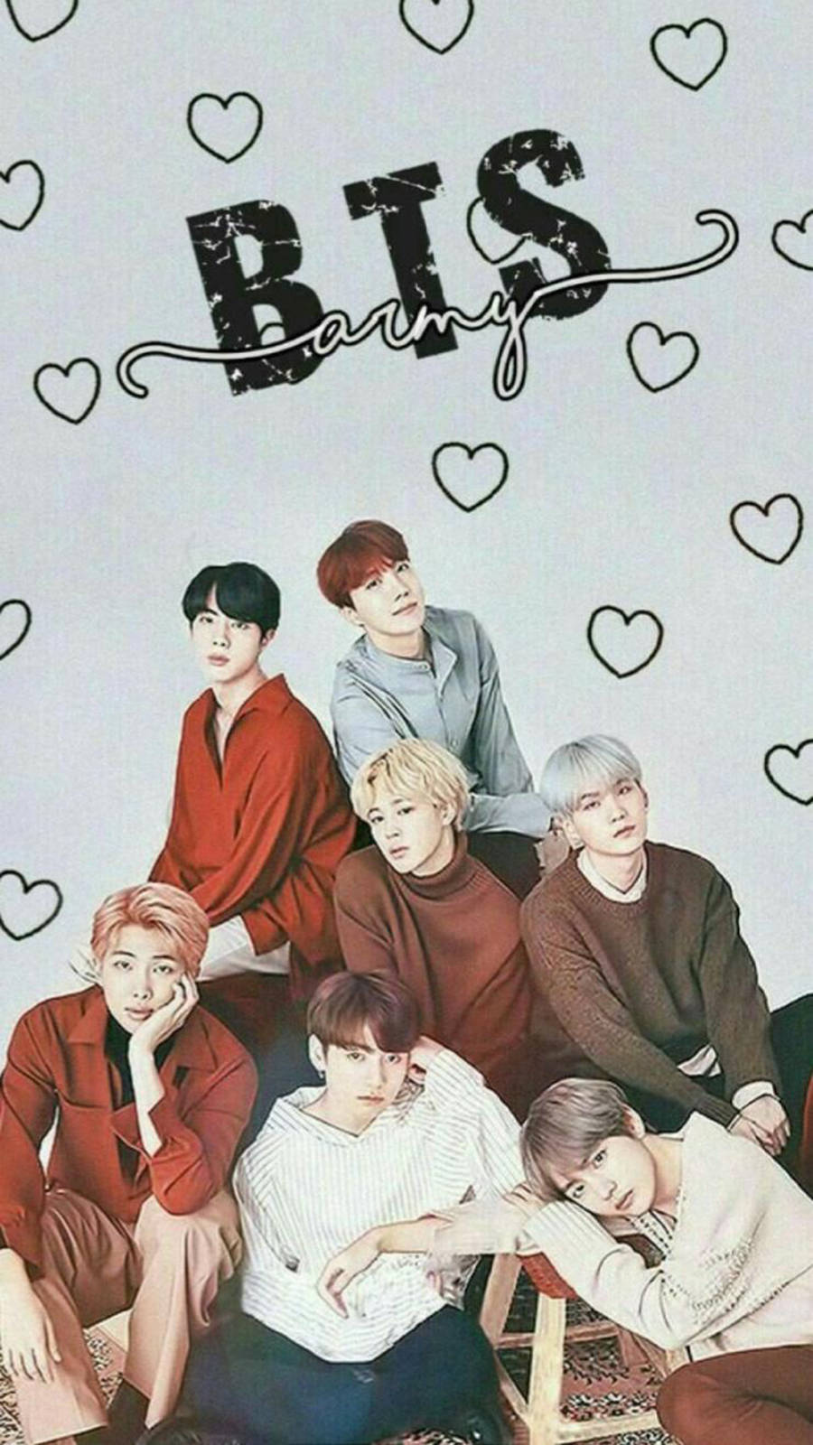 Bts Group Aesthetic Photo With Cute Little Hearts Background