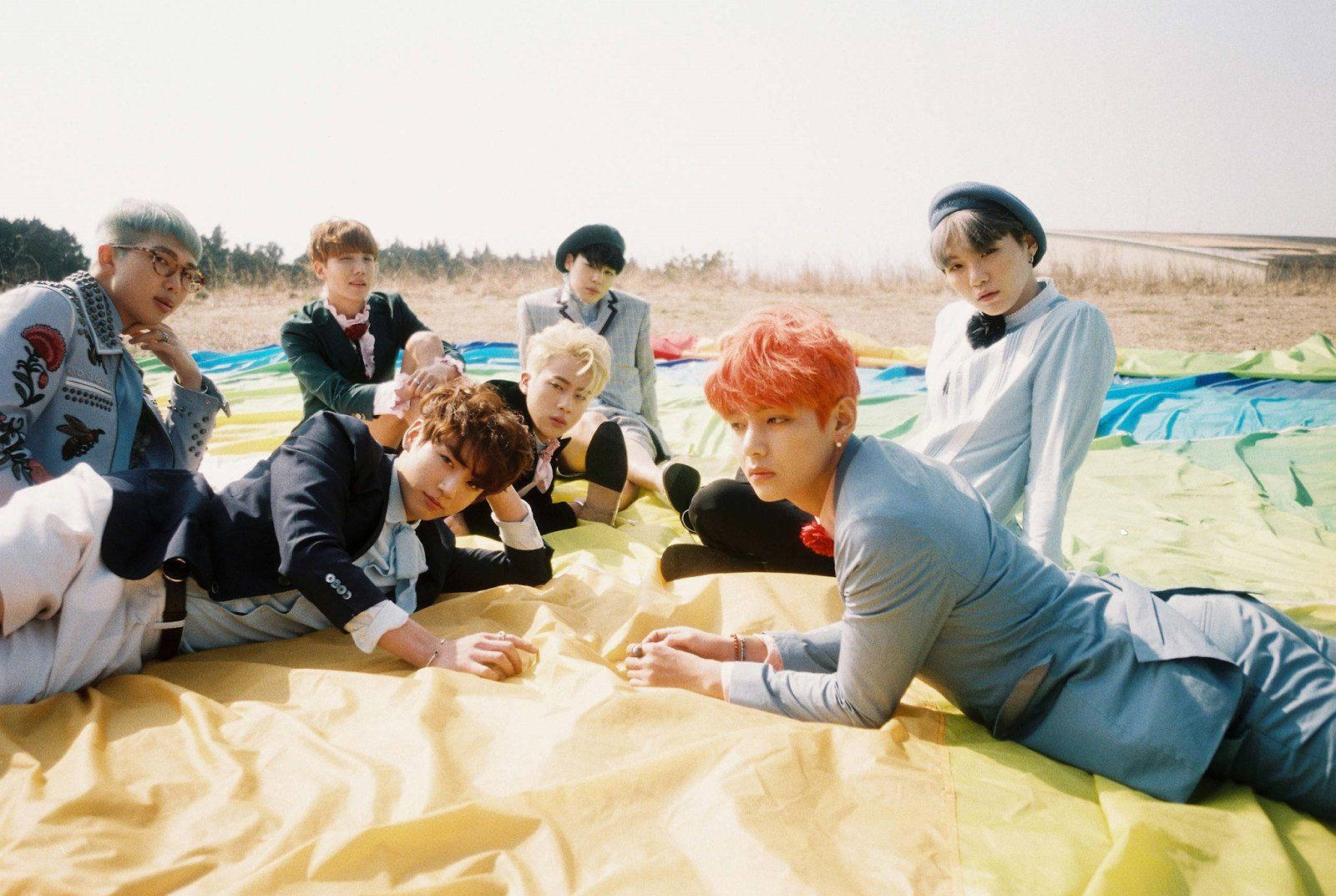 Bts Group Aesthetic Shoot During Young Forever Background