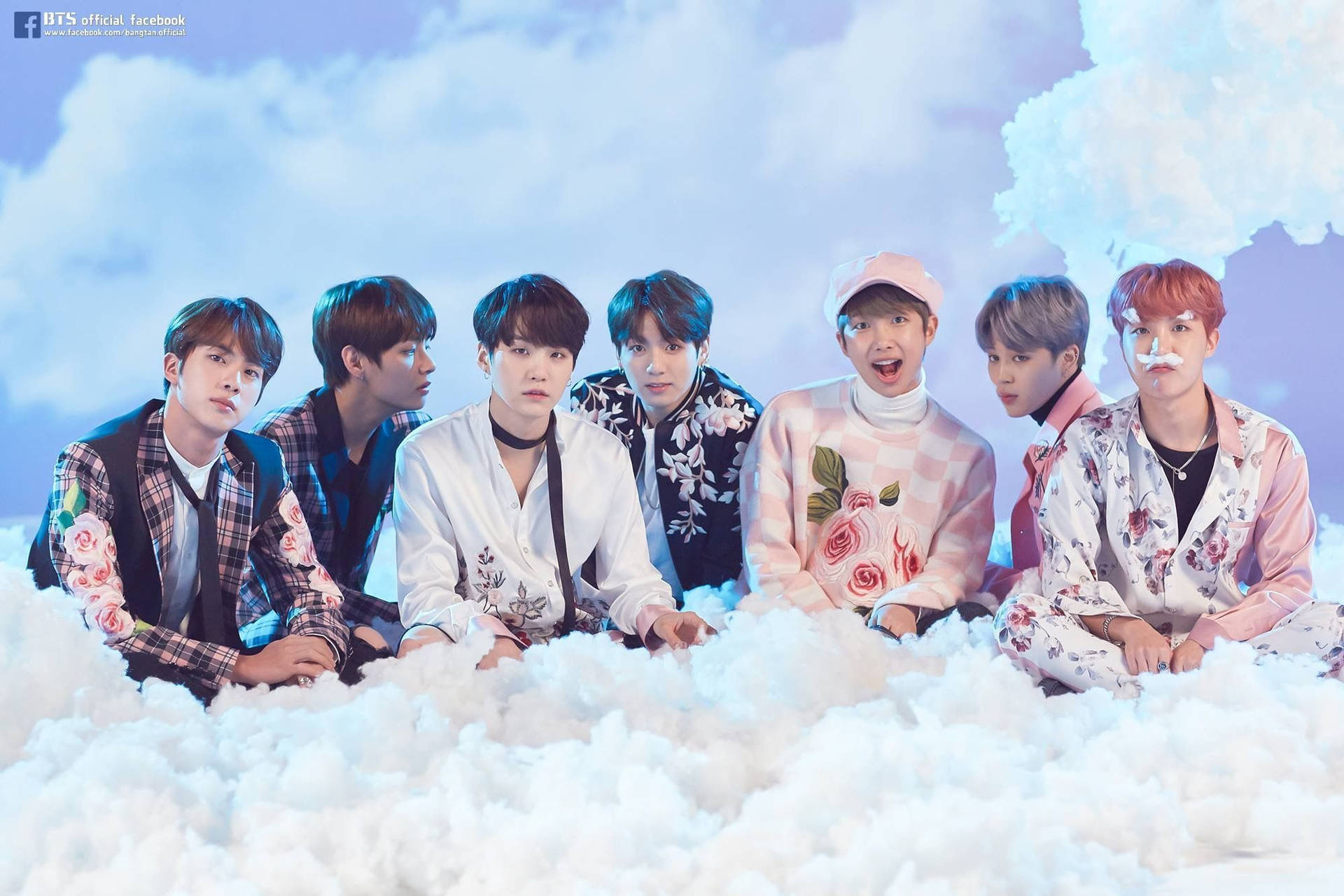 Bts Group Aesthetic Shoot With Clouds Background