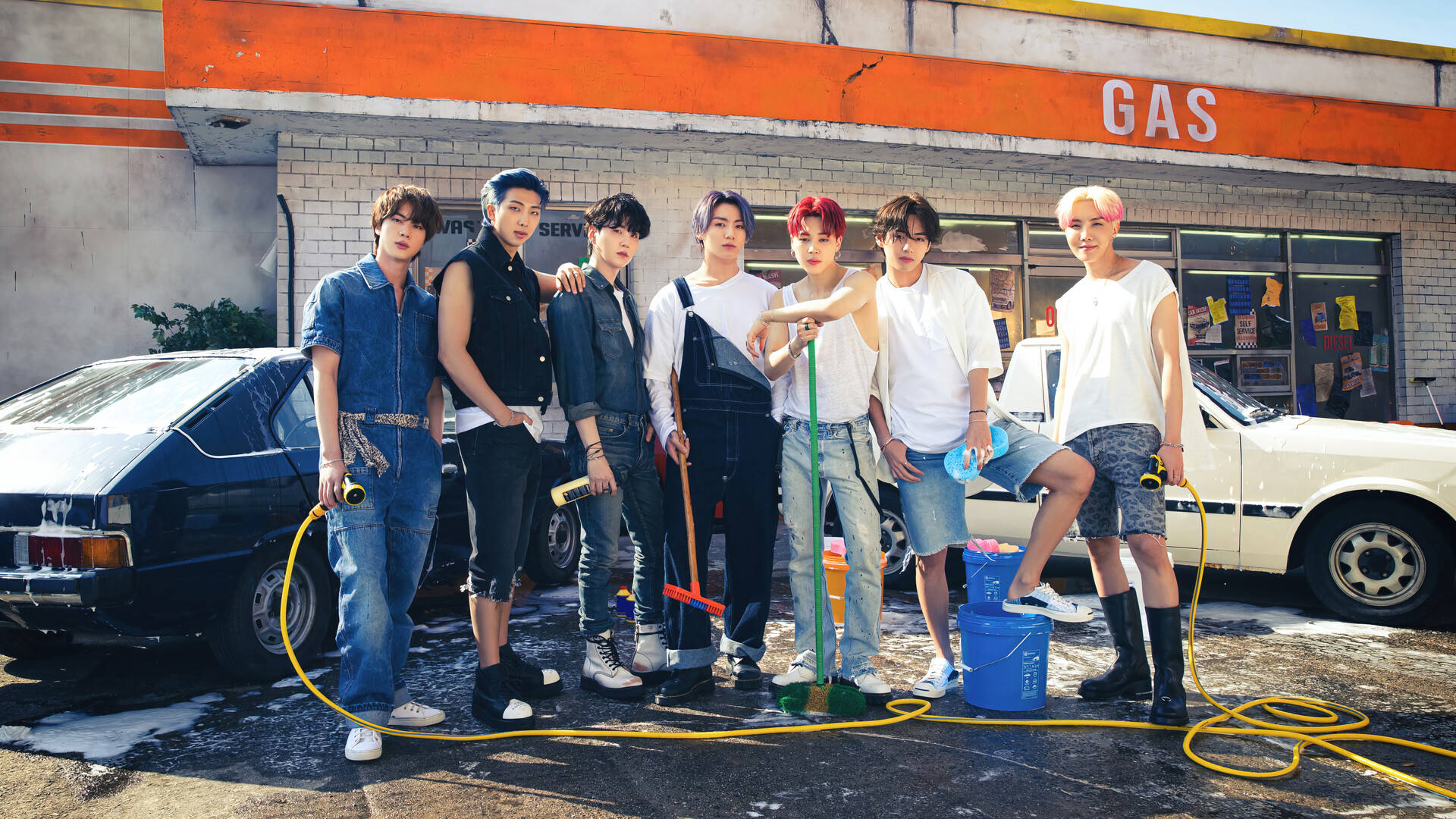 Bts Group Photo At Carwash Station