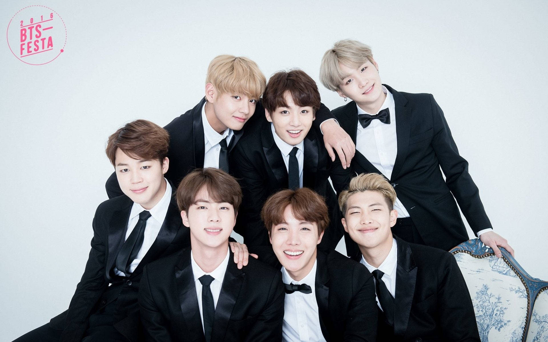 Bts Group Photo In Classy Suits Background