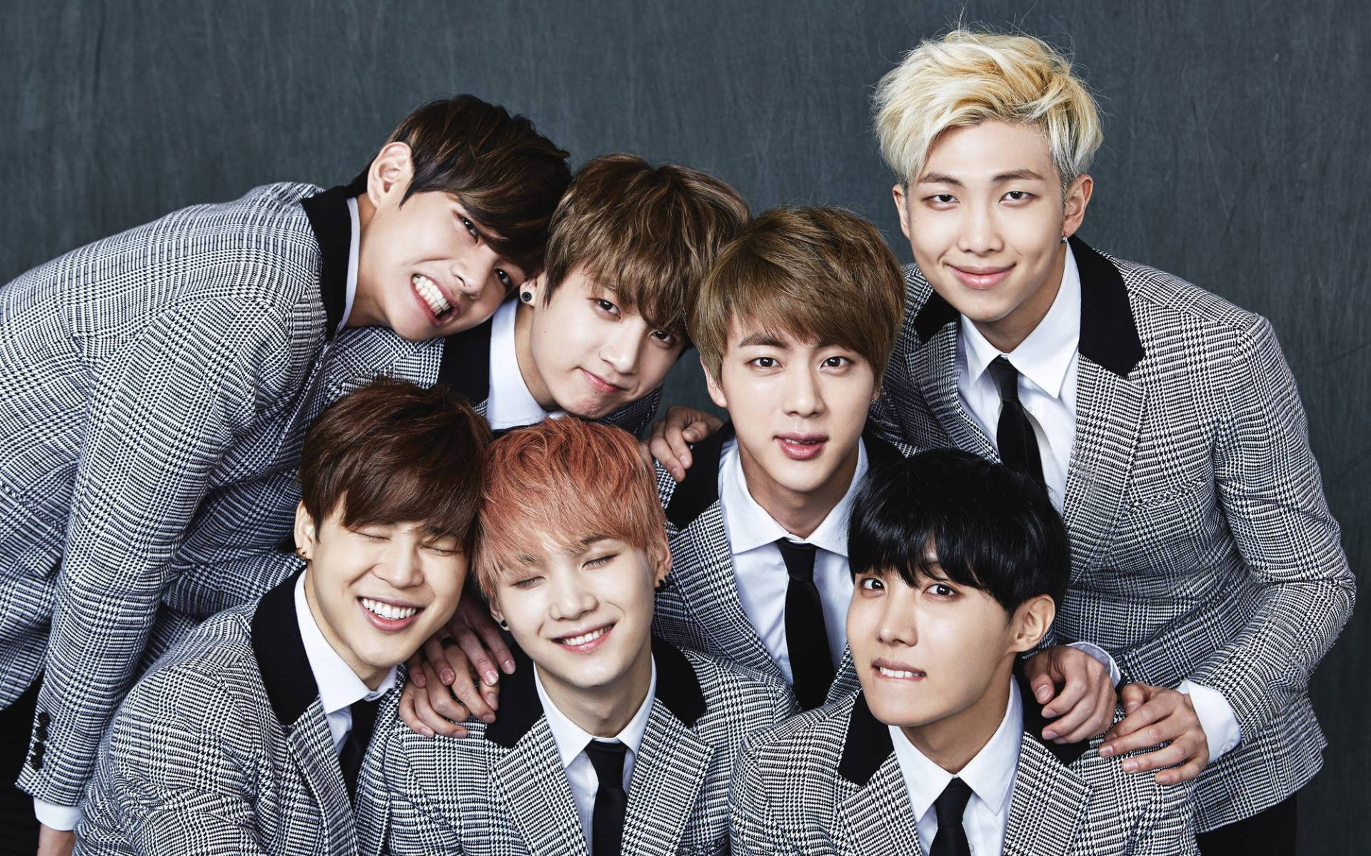 Bts Group Photo In Gray Suits