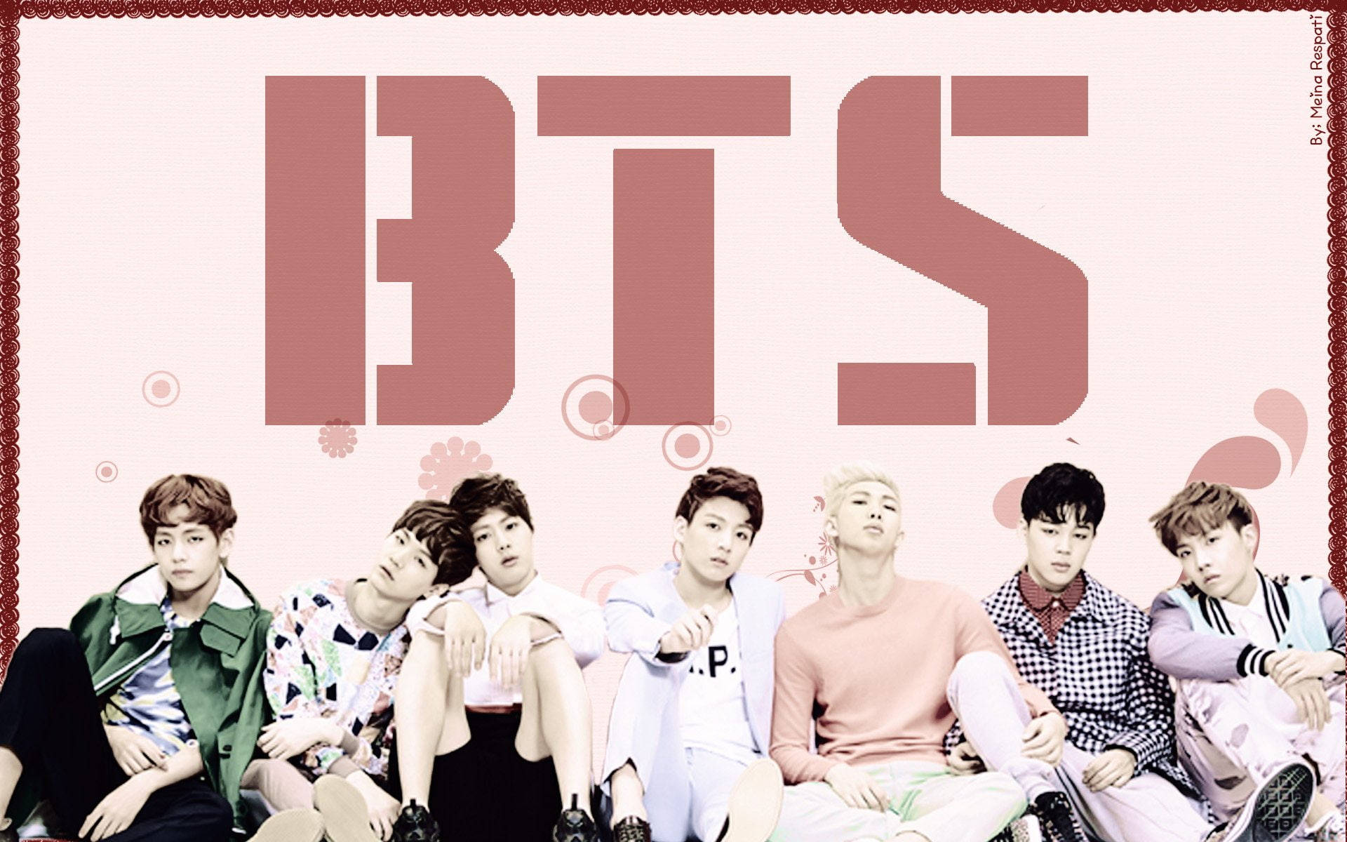 Bts Group Photo In Pink Background