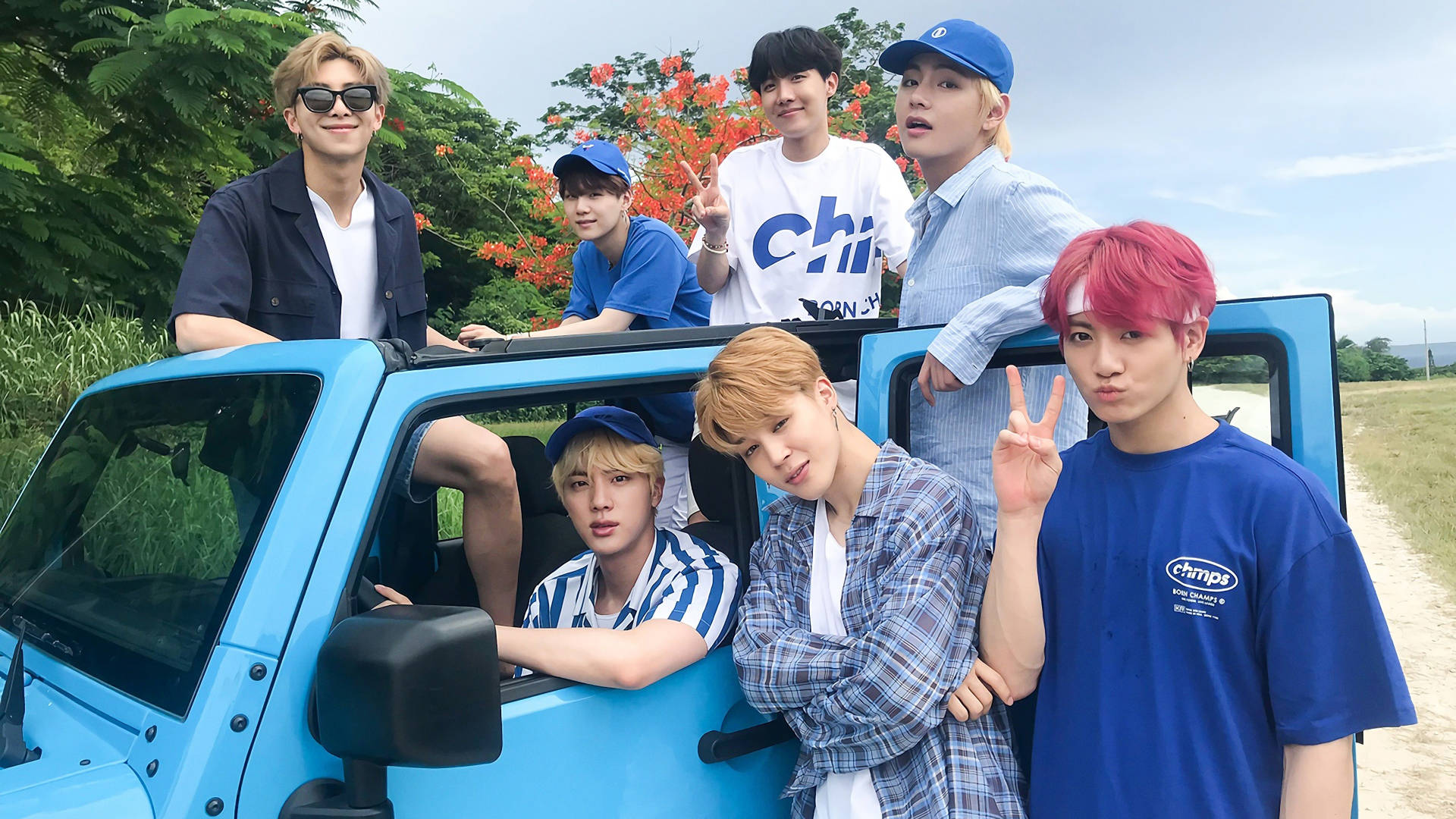 Bts Group Photo In Saipan Background