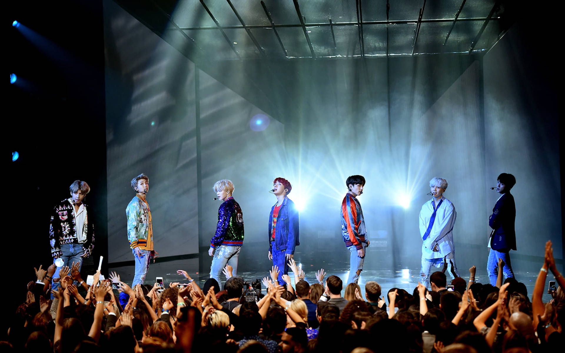 Bts Group Photo On Stage Background