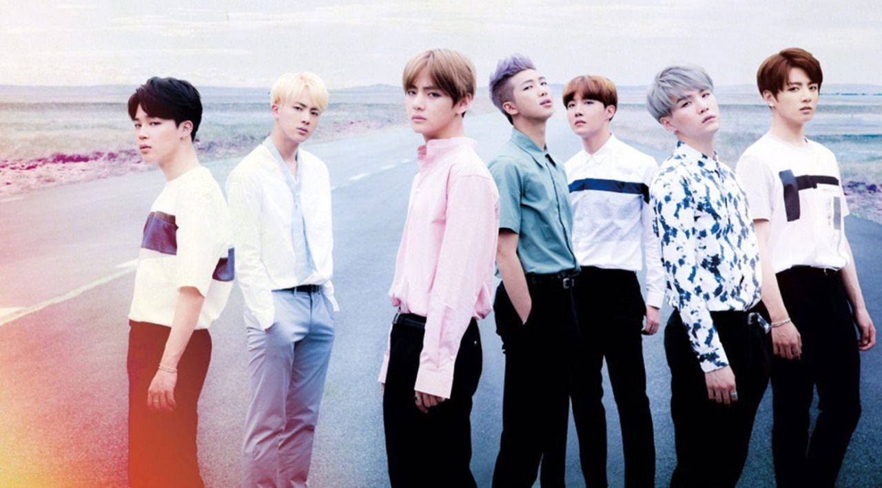 Bts Group Photo On The Road Background