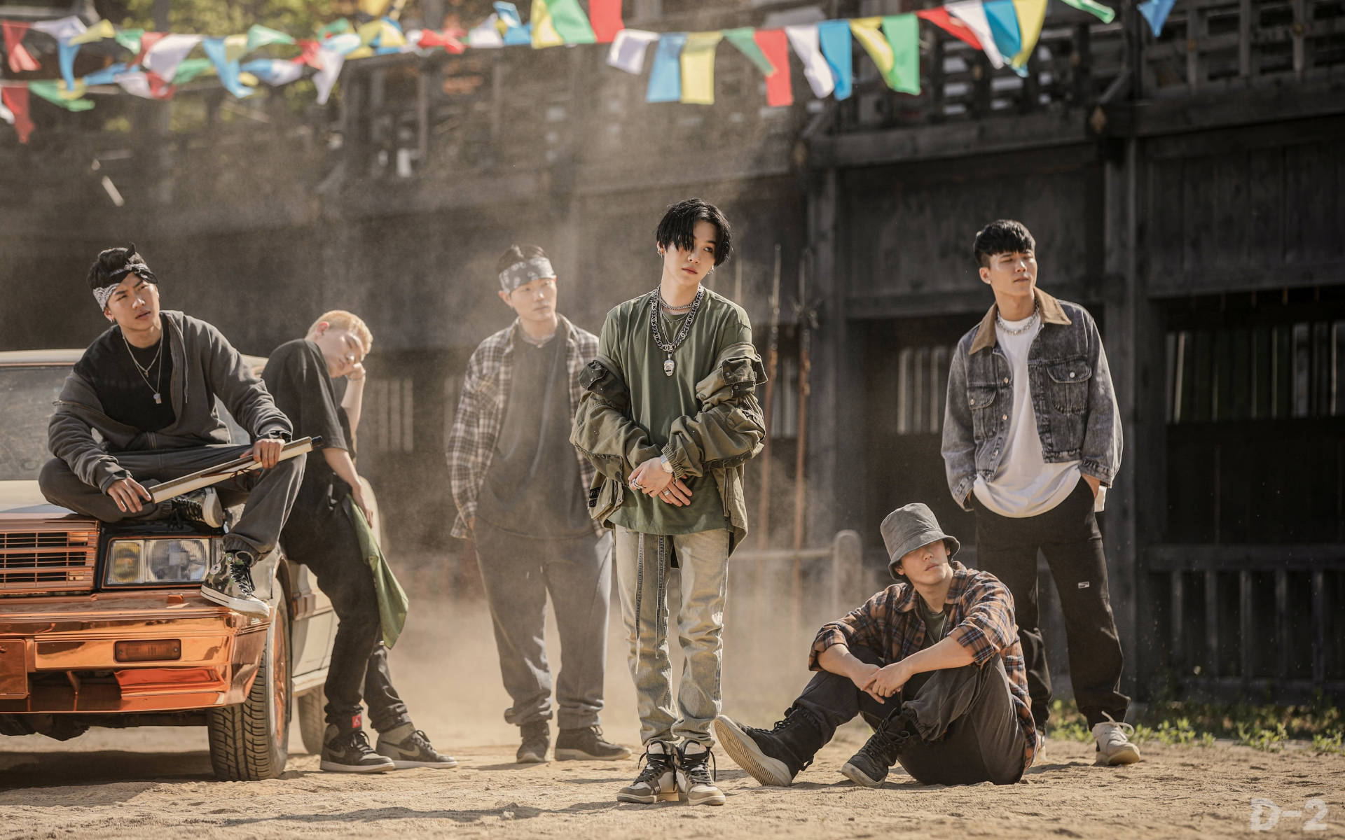 Bts Group Photo Rugged Look Background