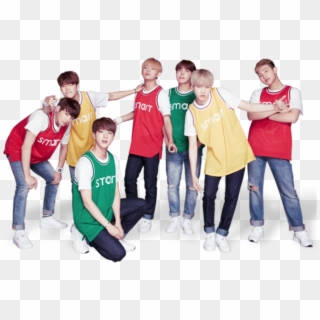 Bts Group Wears Cute Red, Yellow And Green Jerseys Background