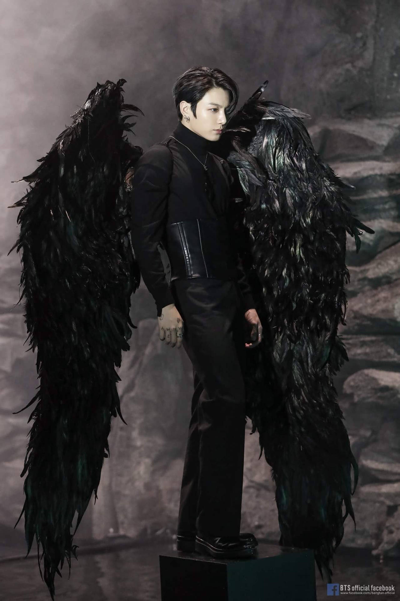 Bts Jung Kook Cute Black Wings Background