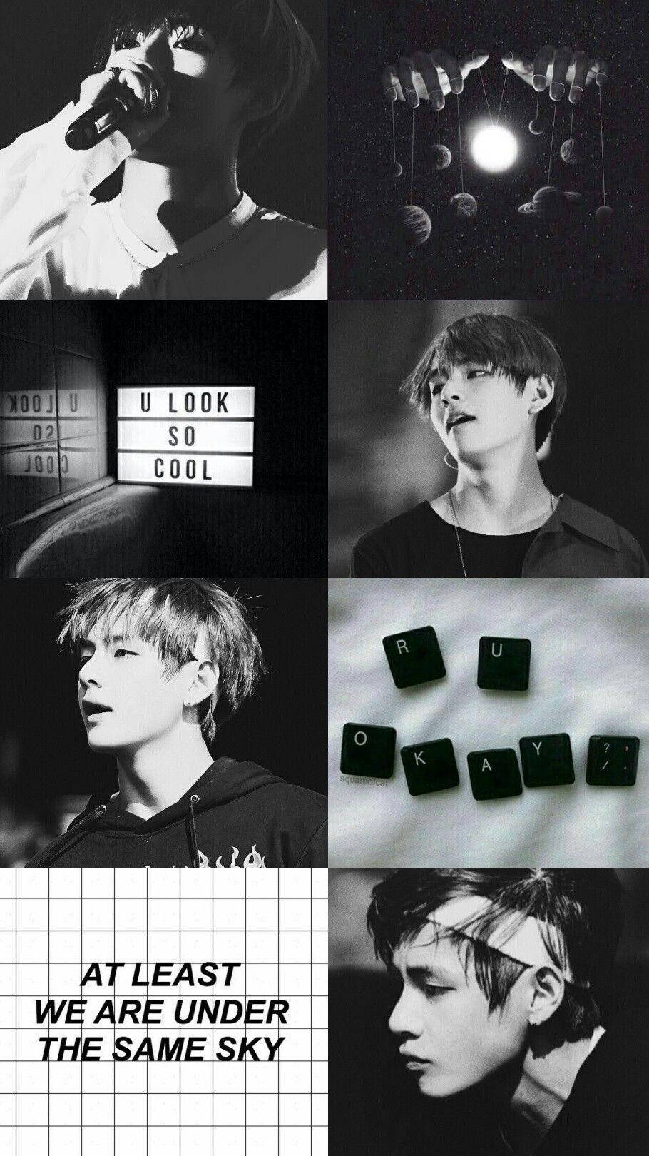 Bts Member V In Bw Aesthetic Background