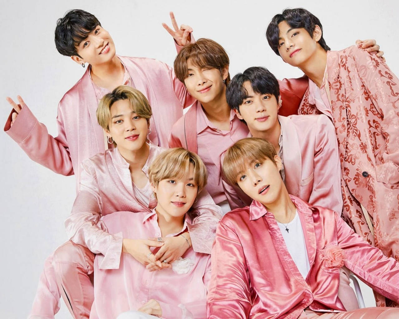 Bts Members In Pink Desktop Wallapaper