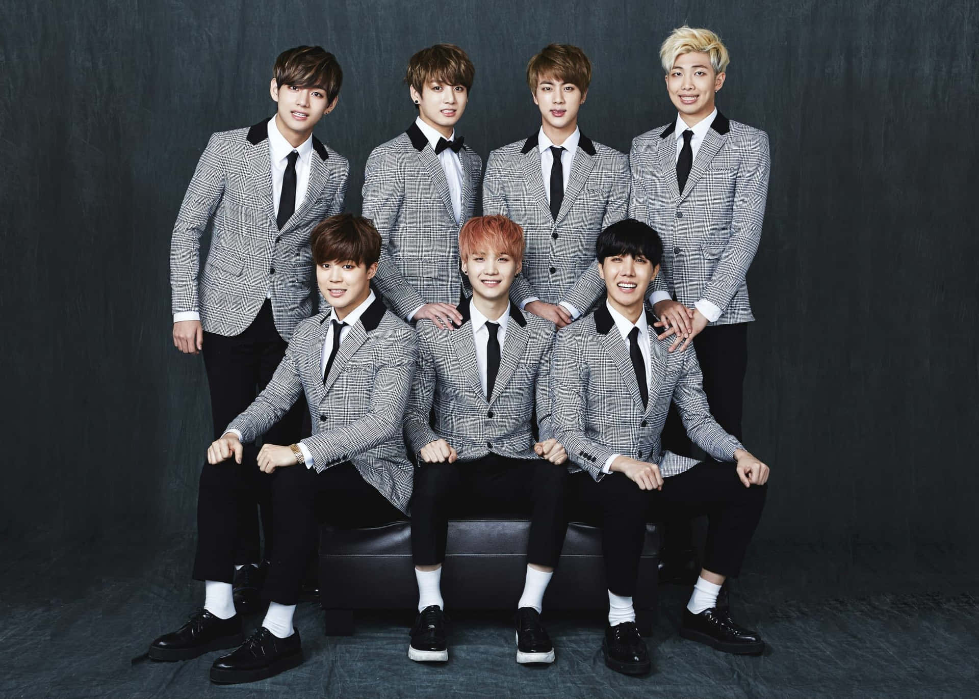 Bts Photoshoot Wearing Plaid Suits Background