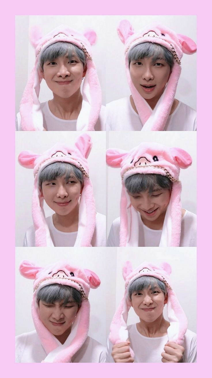 Bts Rm Cute Pink Bunny Background