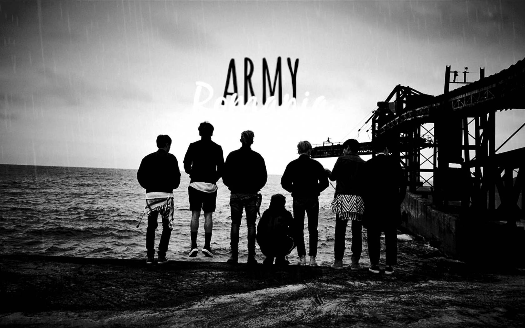 Bts Standing By The Sea Black And White Laptop Background
