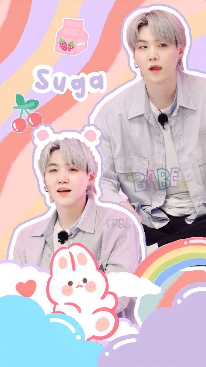 Bts Suga Cute Rainbow Background