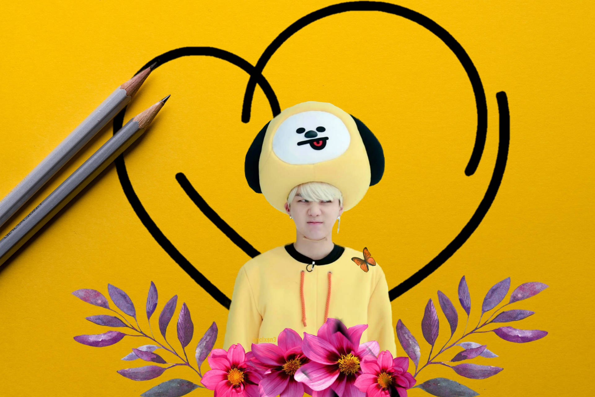 Bts Suga Cute Yellow Costume Background
