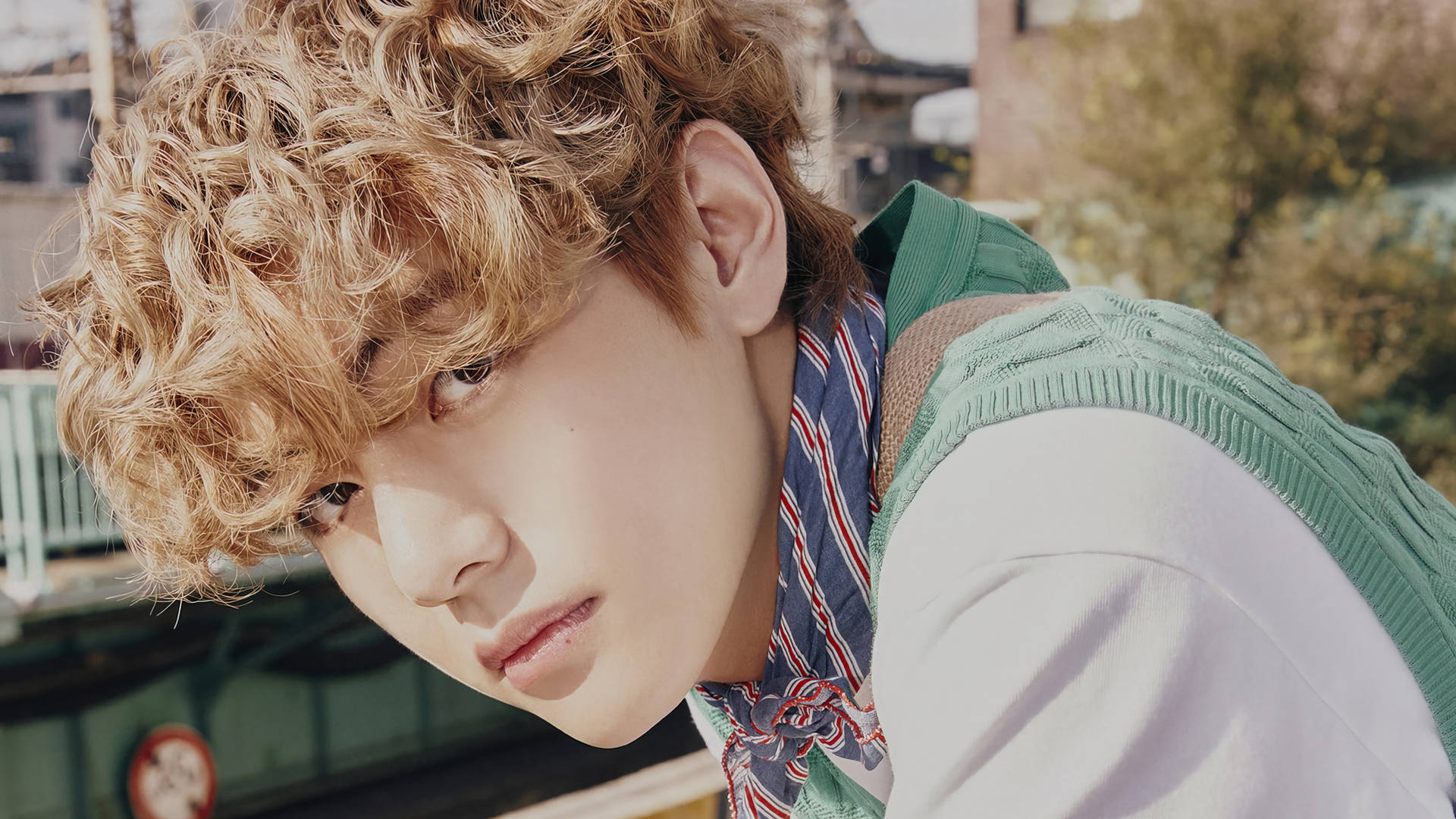 Bts Tae Hyung Curly Blonde Hair Background