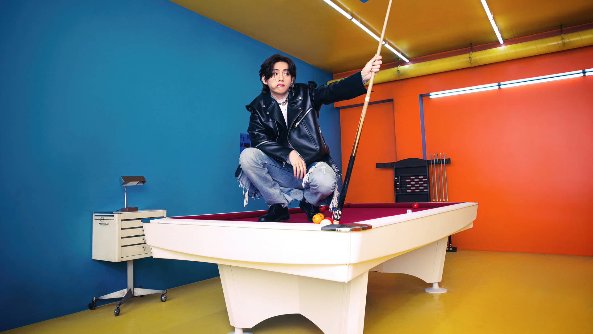 Bts Tae Hyung On Billiards Table Background