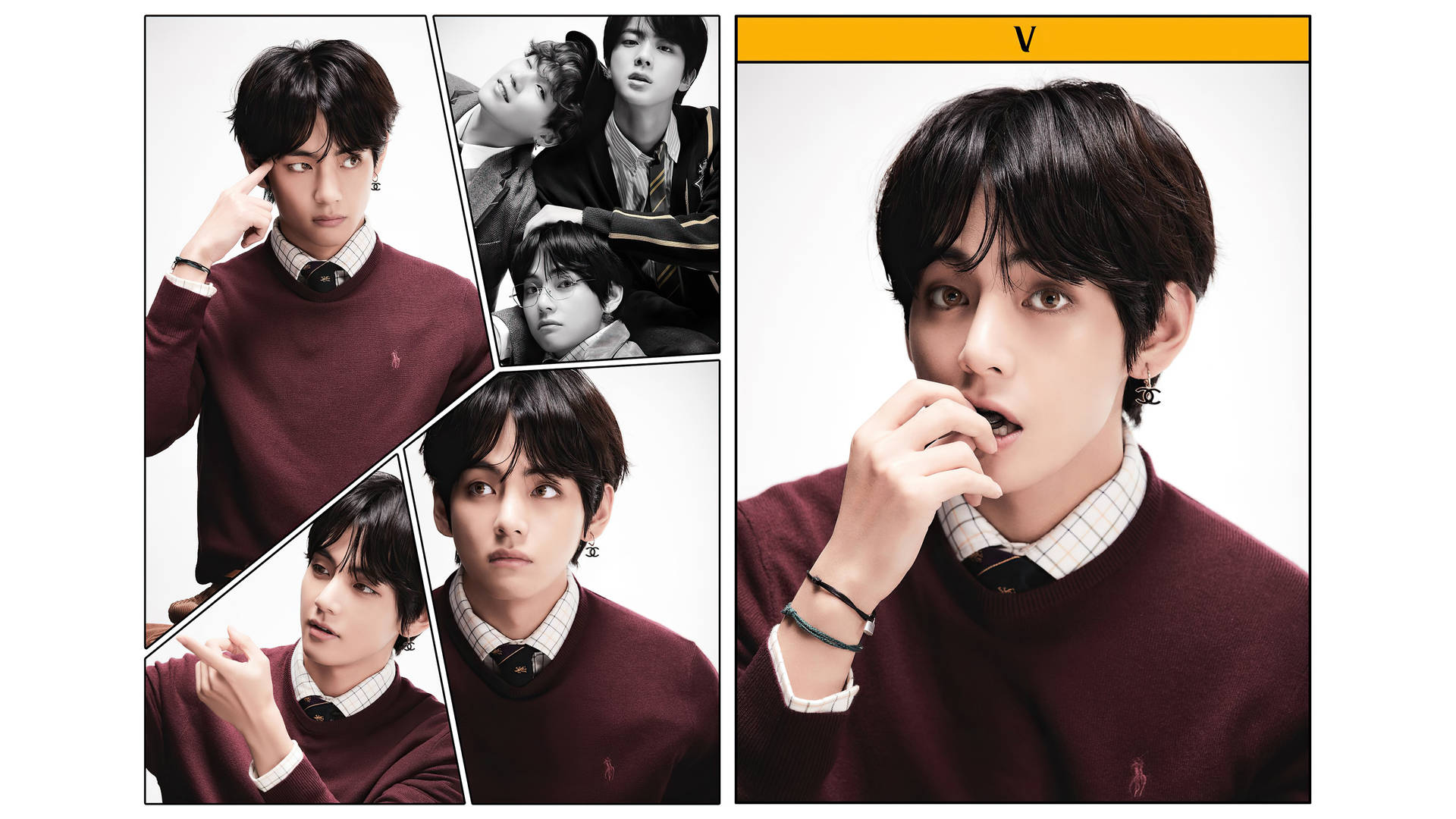 Bts Tae Hyung Red Sweater Collage Background