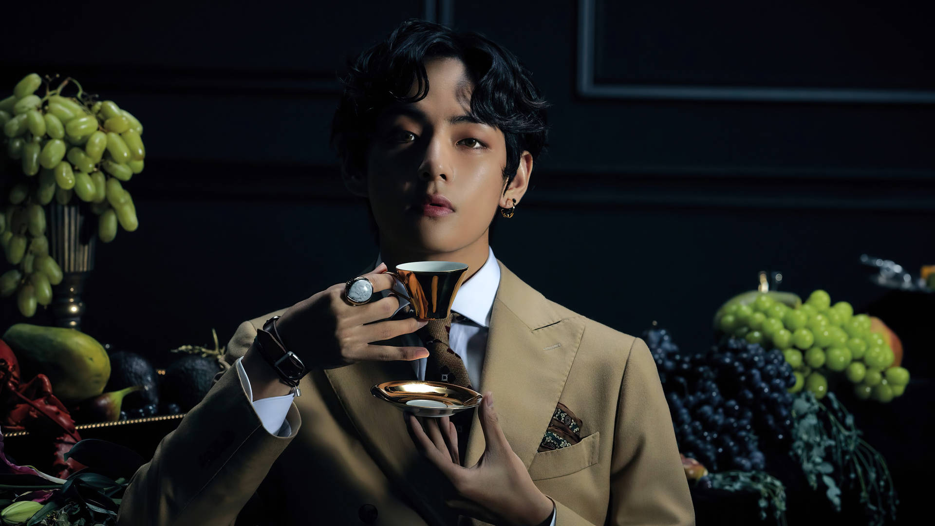 Bts Tae Hyung Sipping Tea Background