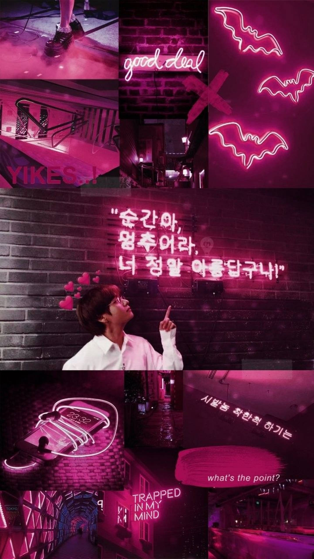 Bts Taehyung Neon Pink Aesthetic Background