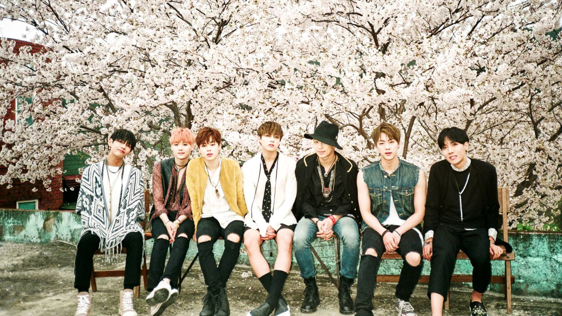Bts With Cherry Blossoms Background