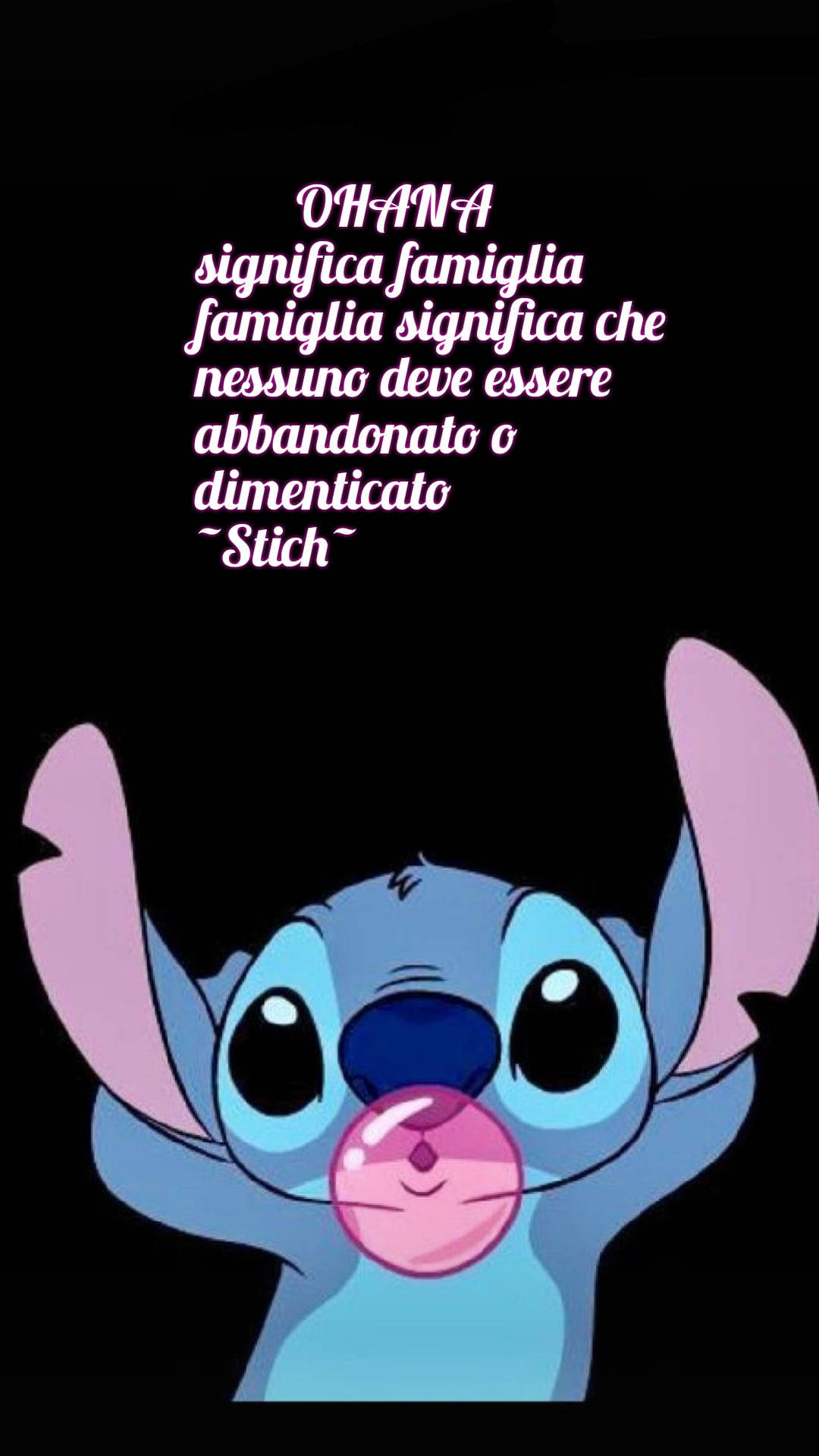 Bubblegum-blowing Stitch Ohana Quote Background