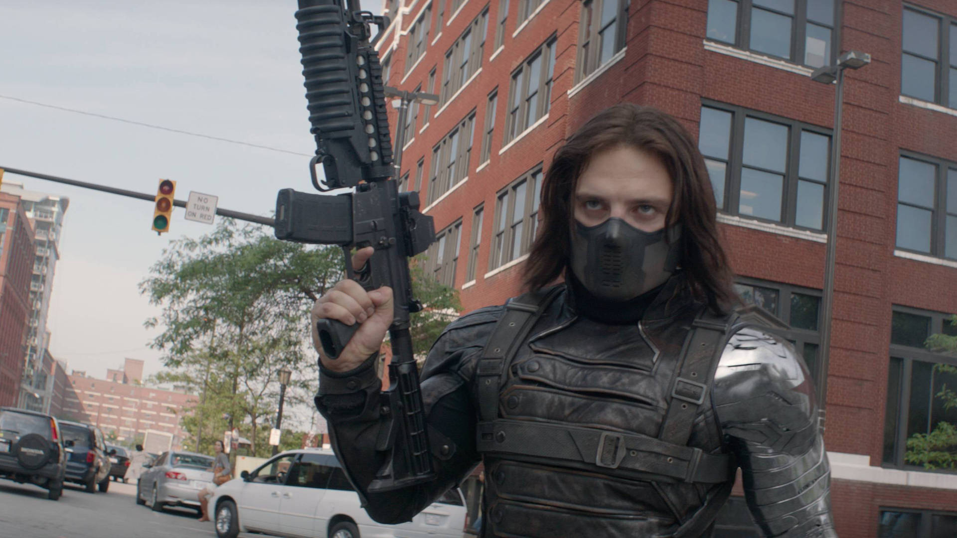 Bucky Barnes Carrying A Rifle Background