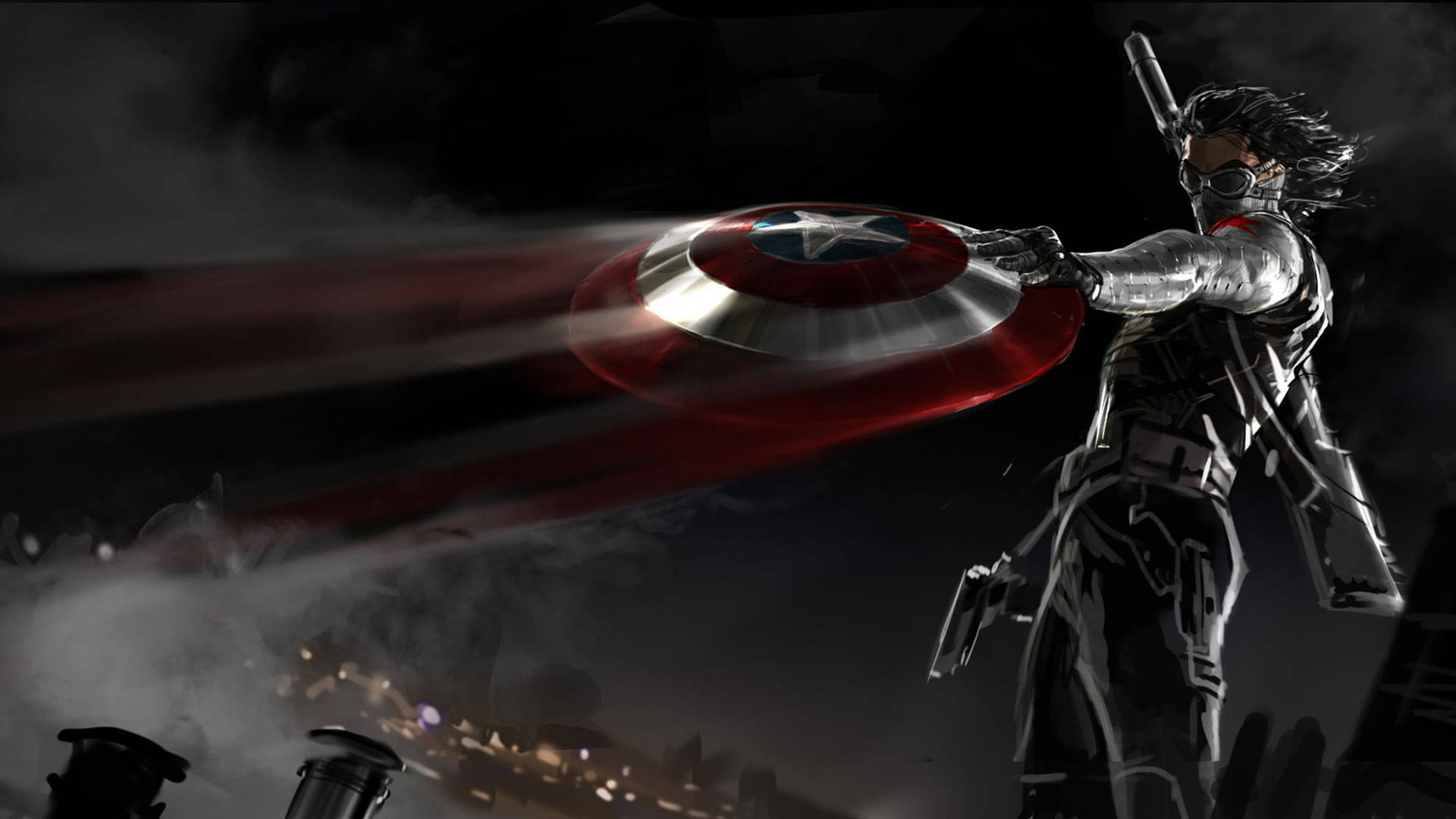 Bucky Barnes Catching A Shield Background