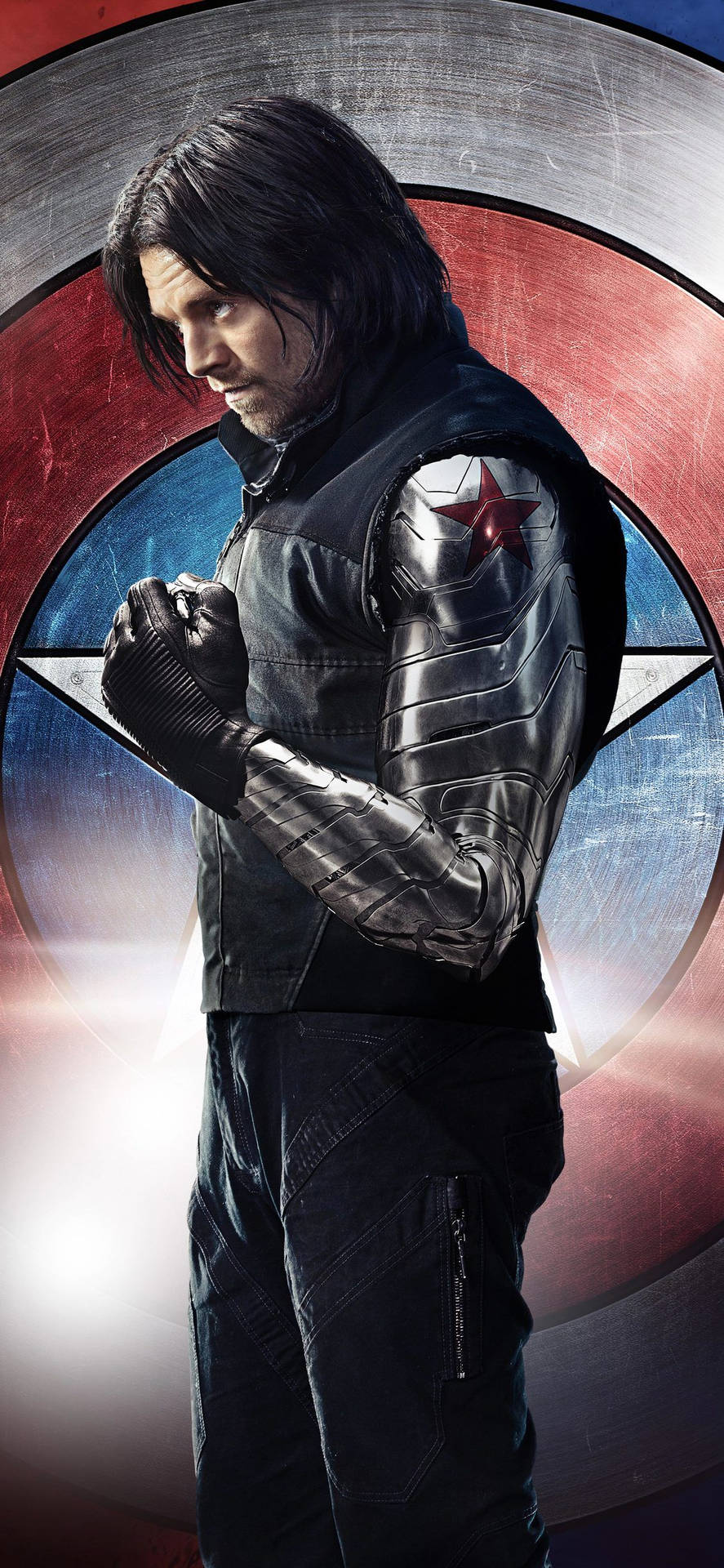 Bucky Barnes With A Shield Background