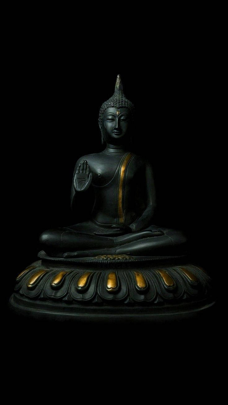 Buddha 3d Black Statue With Gold Background