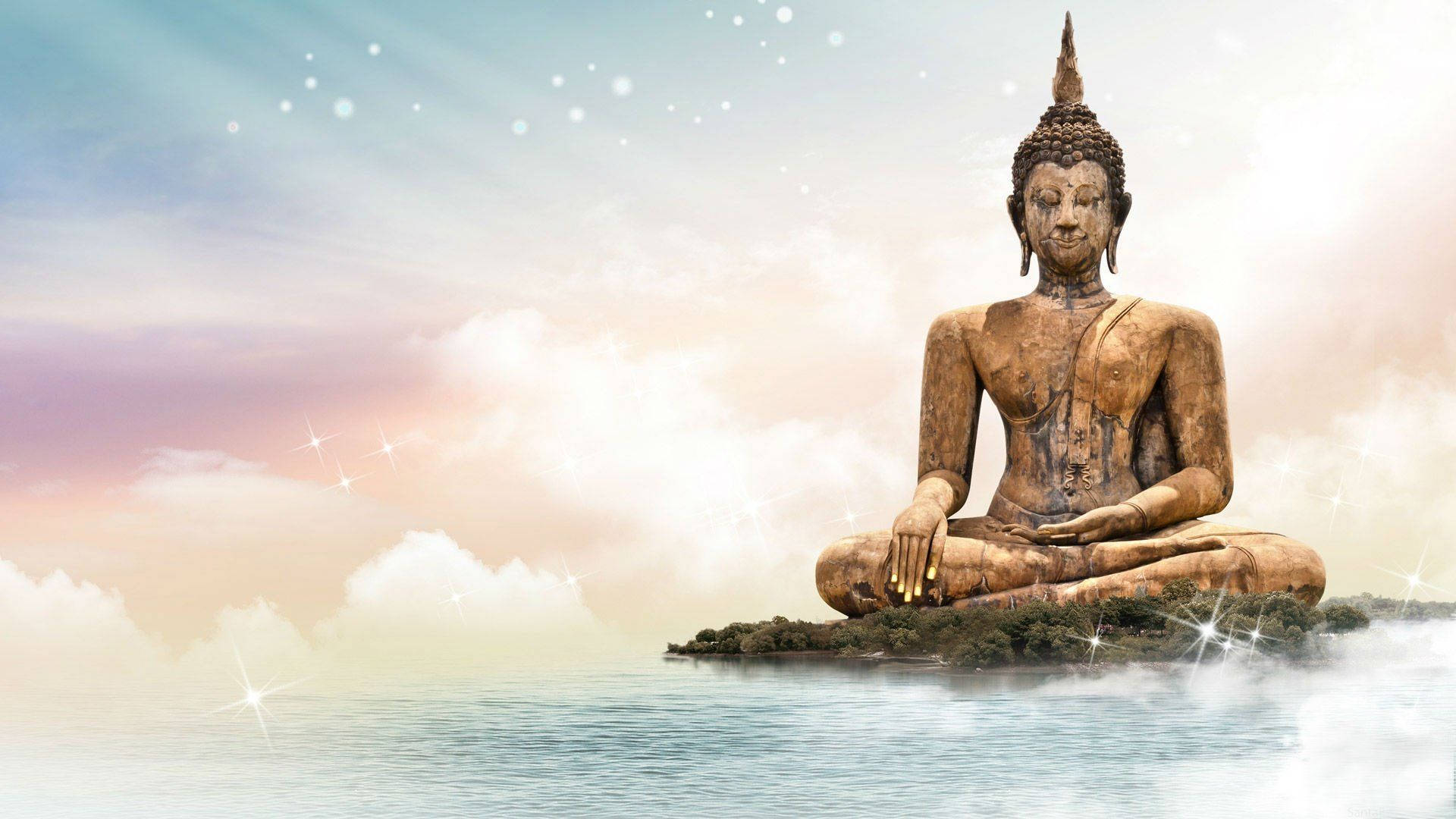 Buddha 3d Statue On Island Background