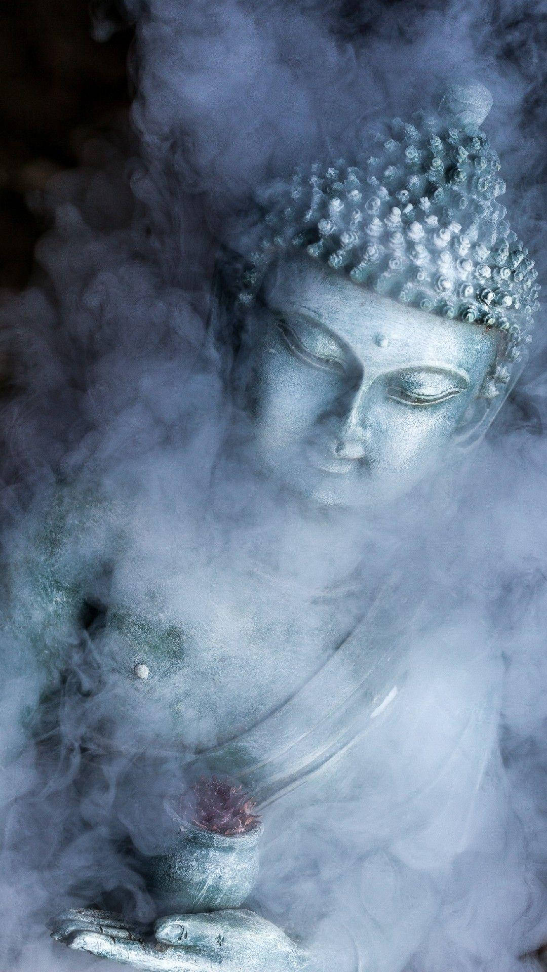 Buddha 3d With Smoke Incense Background