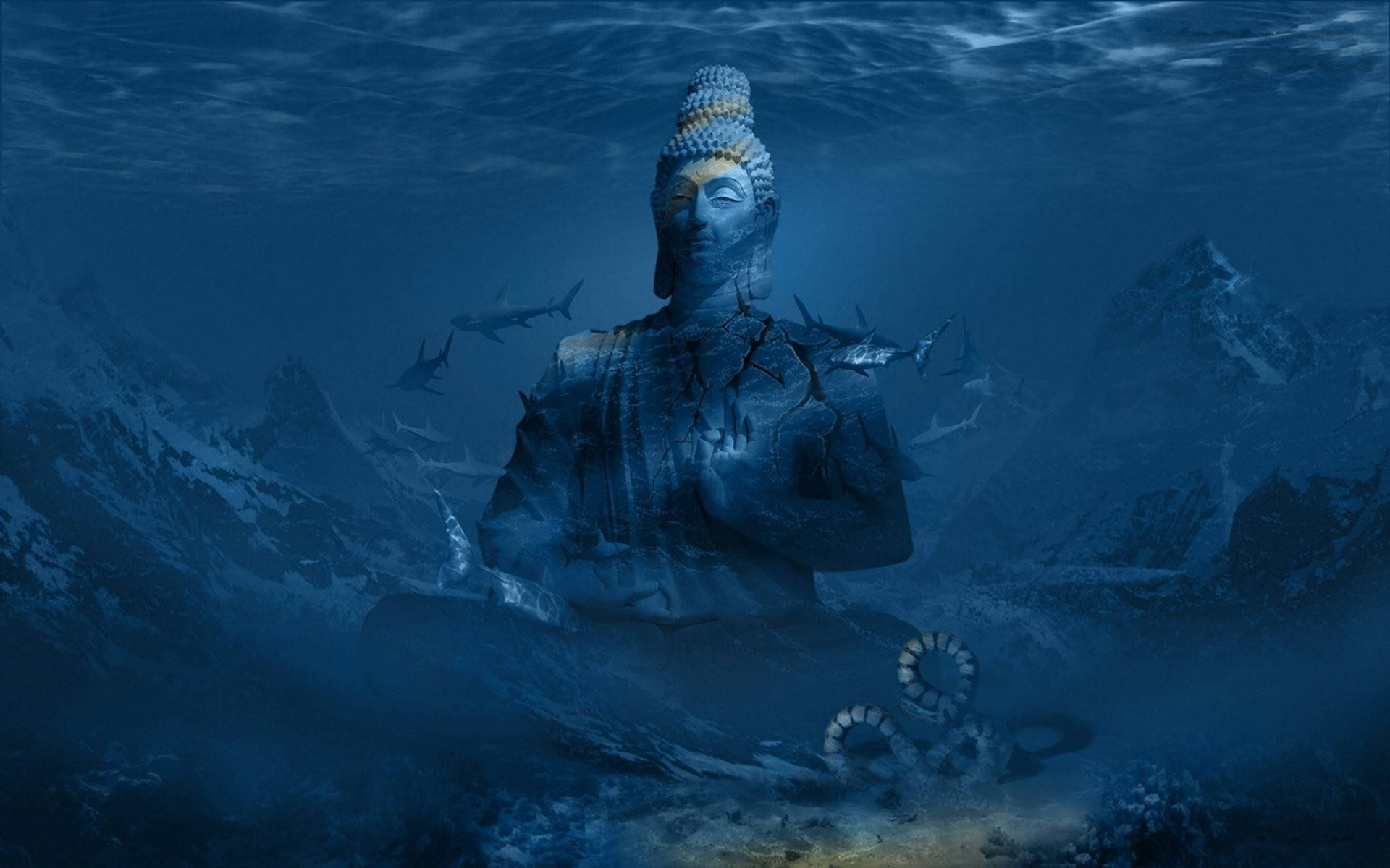 Buddha Sculpture Underwater Photoshop Hd