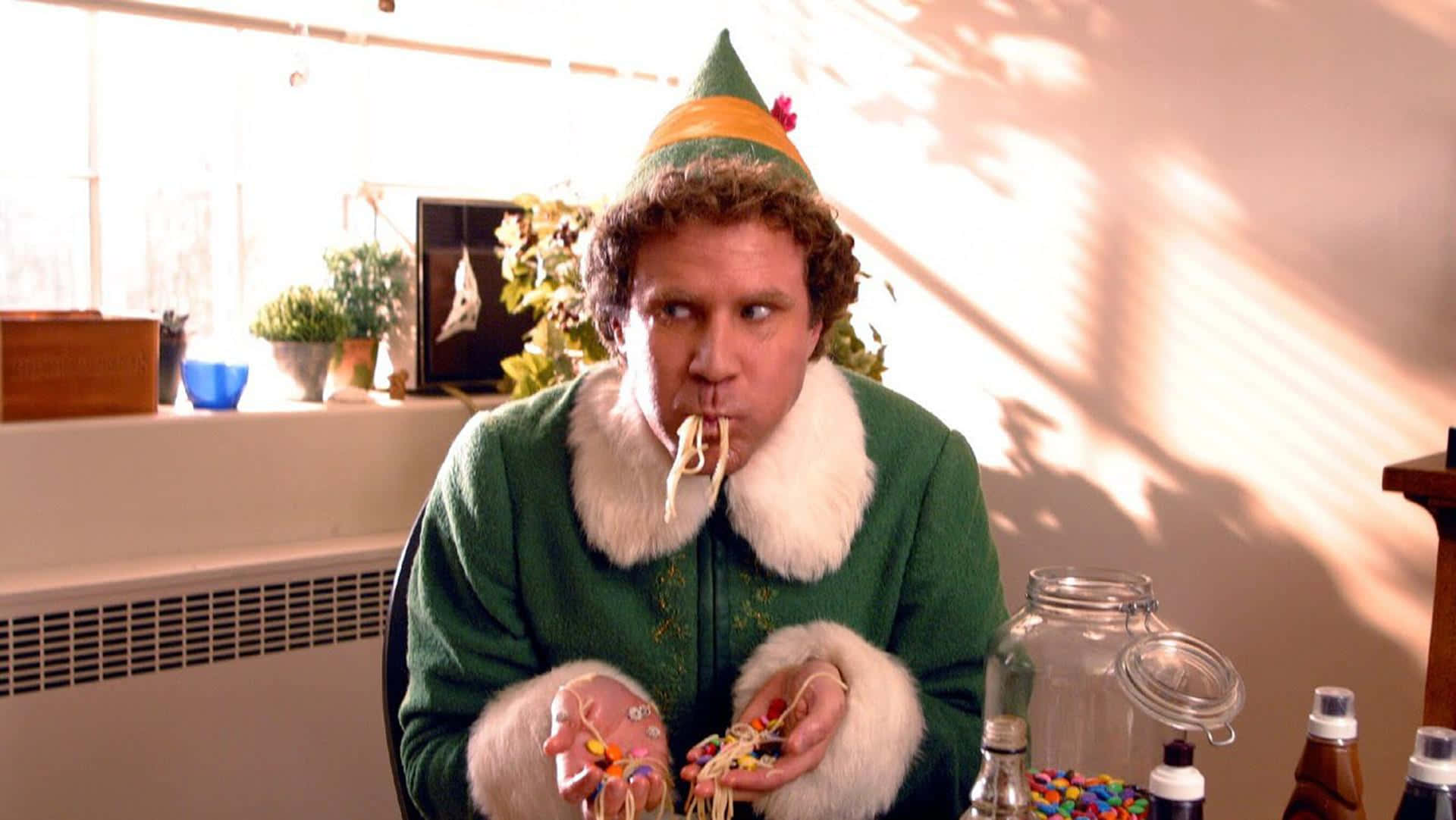Buddy The Elf, Celebrating The Christmas Season In The North Pole Background