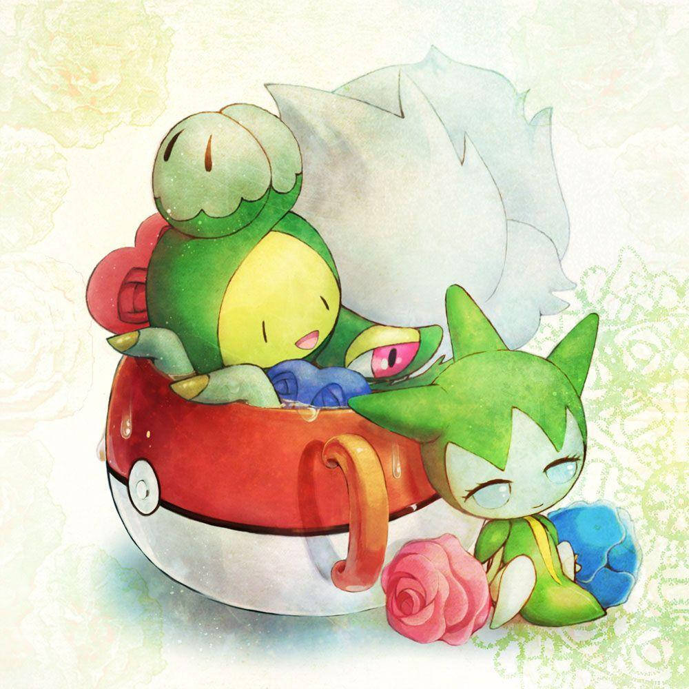 Budew Hanging Out With Roserade And Roselia Background