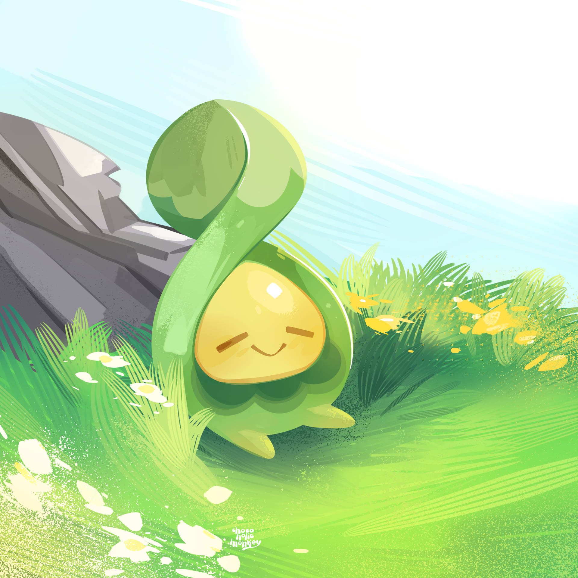 Budew Sitting In Grassy Field Background