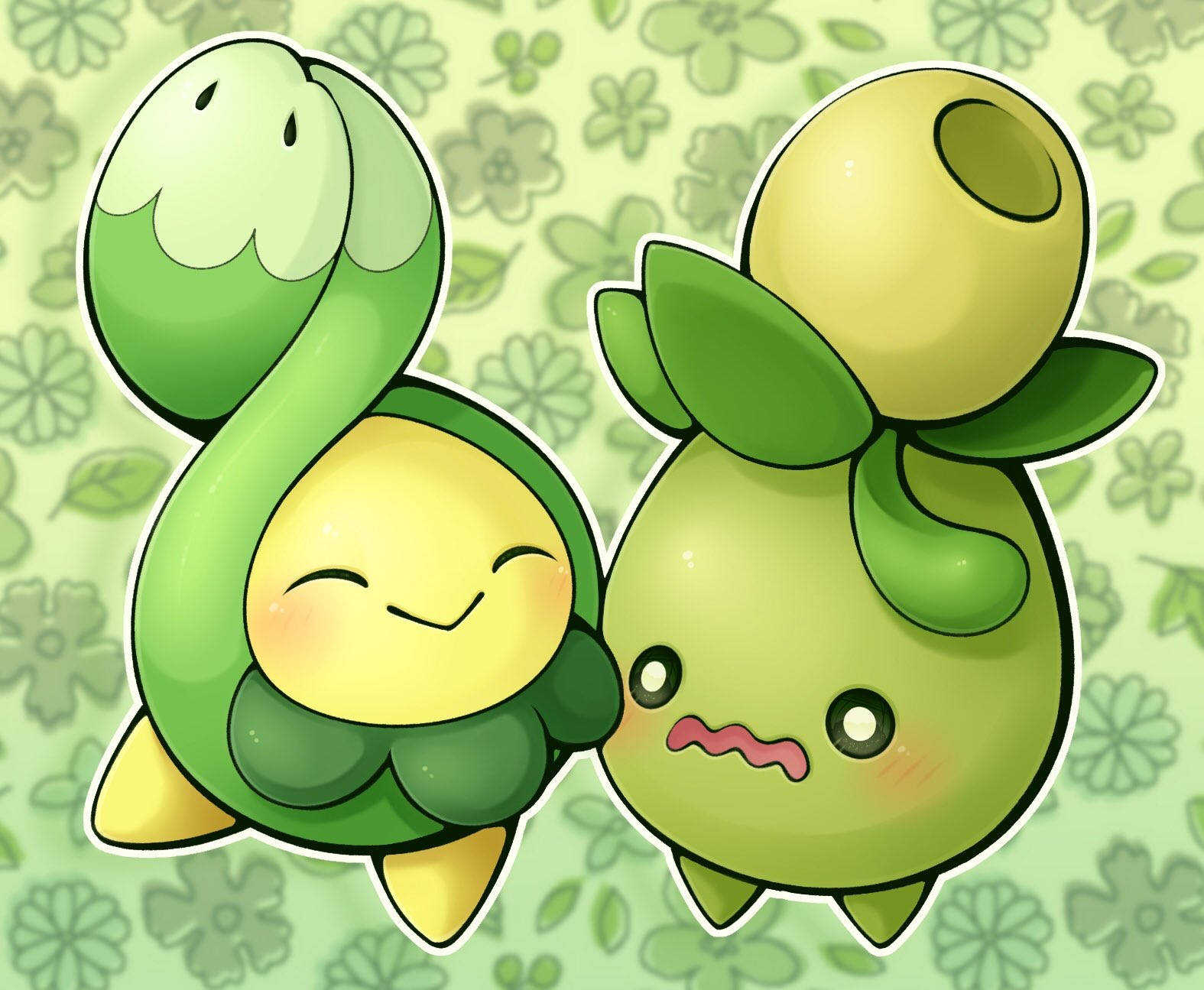 Budew With Smoliv Against Floral-patterned Background Background