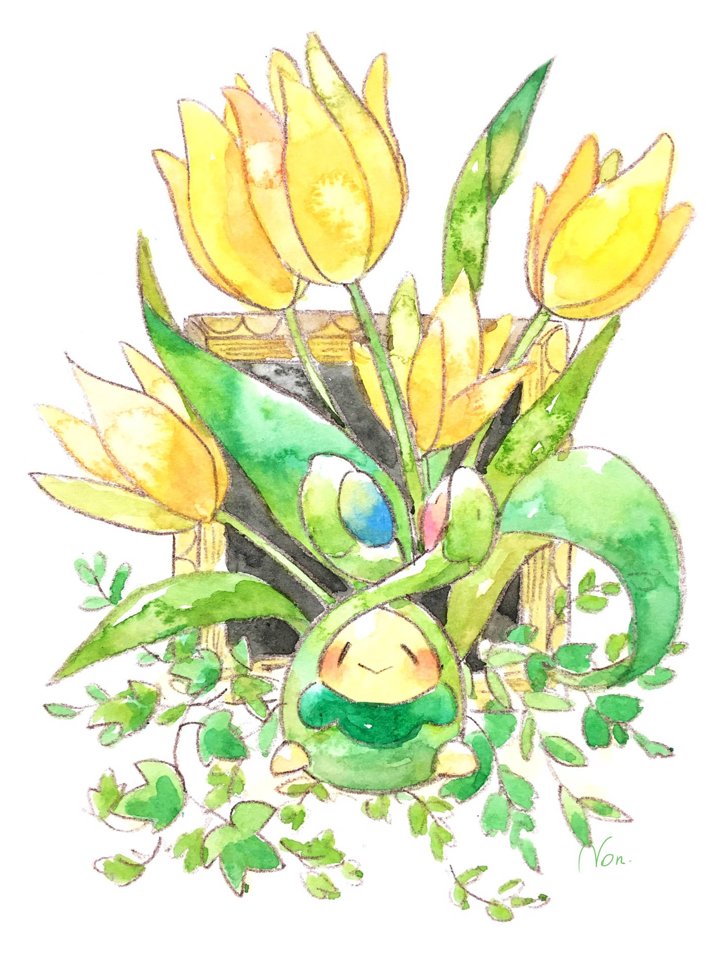 Budew With Yellow Tulips Background