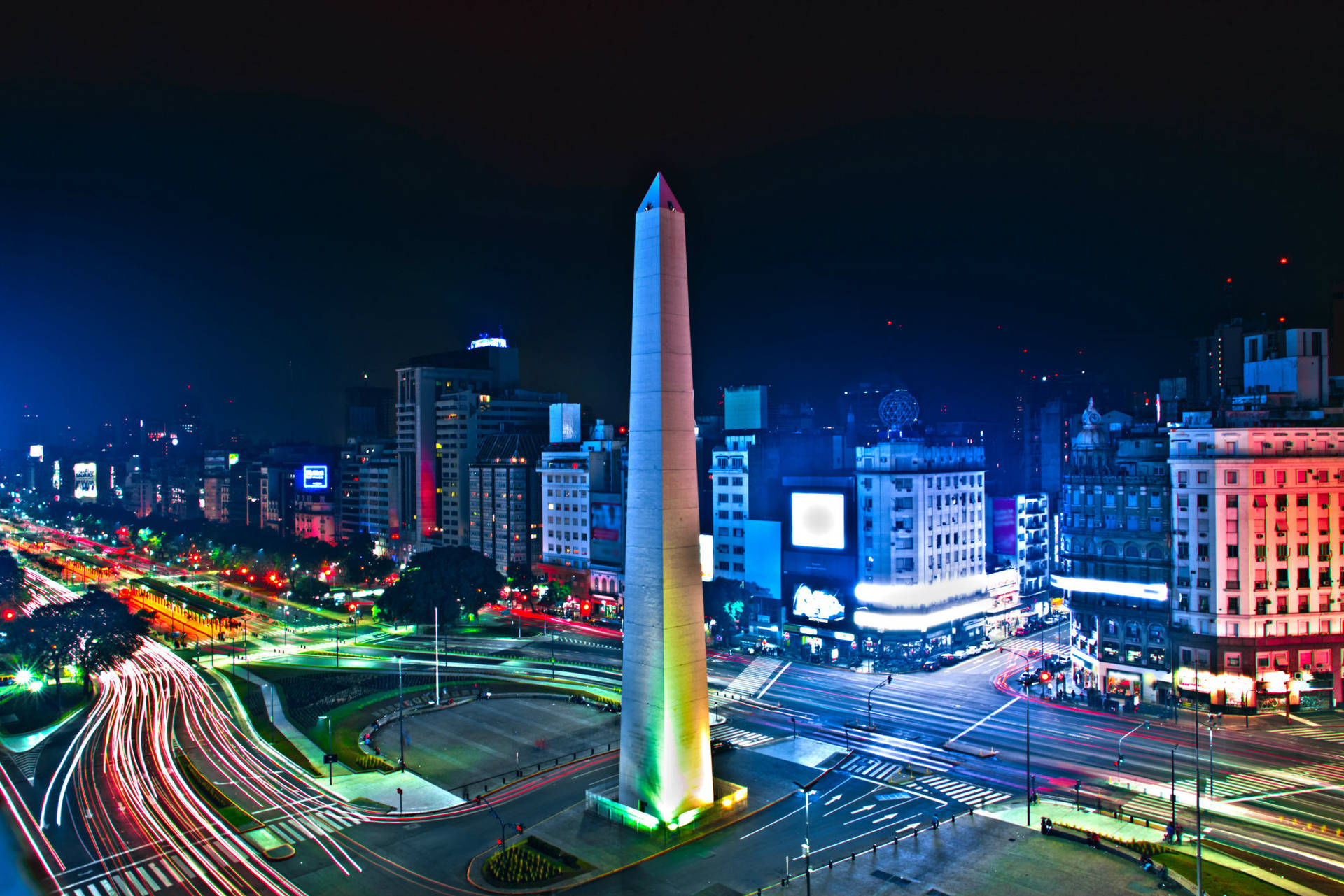 Buenos Aires The Obelisk At Night Background